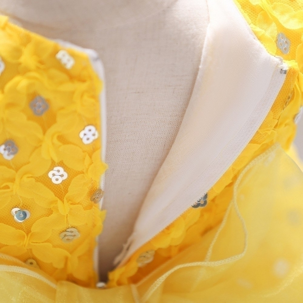 Curtsy&Bows Lined Crinoline w/ Faux Sequines Yellow Laced Dress, Size 18m,NWT - Picture 4 of 5